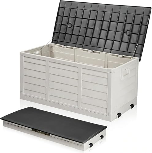 HOBBYZOO Coffre de jardin exterieur pliable, Capacité de 284 L, Avec poignées et roues - Imperméable et résistant aux UV, convient aux jardins, balcons et salons (Noir et blanc)