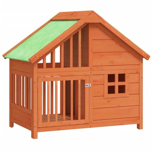 Niche pour Chien en Bois, Niche Maison Chien Extérieur Imperméable Marron 96x60,5x87 cm Bois de pin Solide