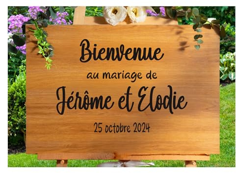 Sticker personnalisé pour panneau de bienvenue – Mariage, baptême, anniversaire – Décoration d’événement à poser sur bois, miroir ou plexiglas – Fabrication artisanale française (DESIGN 5)