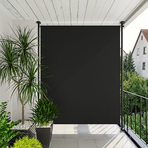 Amopatio Klemmmarkise Senkrechtmarkise 200x310 cm – Vertikalmarkise ohne Bohren mit Handkurbel höhenverstellbar – Sichtschutz, Sonnenschutz & Windschutz für Balkon Terrasse Garten, Schwarz