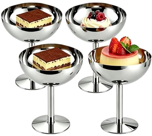 Wapasezyar 4 delar isskål, hög dessertskål med söt, glassbägare rostfritt stål vintage, 10 cm 200 ml rostfritt stål dessertskål, dessertskålar, lämplig för bröllop och fester