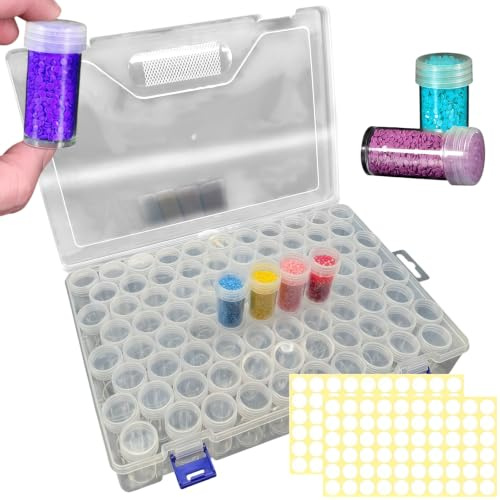 VIVIIHOO Caja de Almacenamiento para Pintura de Diamantes, 84 Piezas de Accesorios para Pintura de Diamantes 5D con Embudo y Pegatinas, Cajas organizadoras para Piezas pequeñas