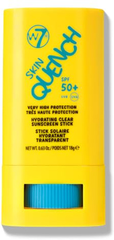 W7 Skin Quench Face SPF 50 Sunscreen Stick | Clear, Hydrating, Hyaluronic Acid Complex and Vitamin E, Lightweight Mess-Free Sun Protection