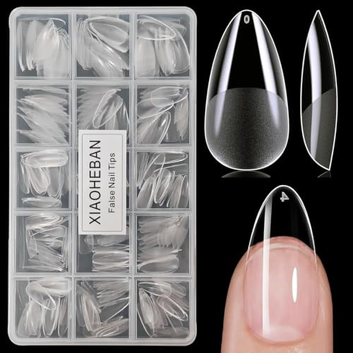 XIAOHEBAN Nagel Tippar Mandel M 300st - 13 Storlekar Nails Tips Medium Almond Pre-Buff, LöSnaglar Tippar FöR Naglar, FöR NagelföRläNgningar Och GöR-Det-SjäLv-Nagelkonst Hemma, Nageltippar