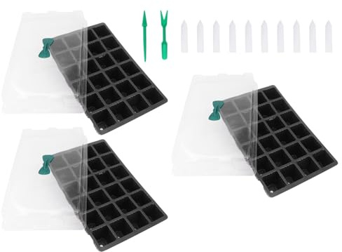 3 Set Vassoio per Germinazione Semi, Kit Semenzaio in Plastica Pvc | Luce Massima, Visione delle Piante, Spazio Nutritivo, Strumenti per Rimozione Piantine