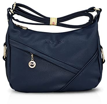 NICOLE & DORIS Damen Schultertasche Weiche Leder Frauen Umhängetasche Handtasche Damen Crossbody Messenger Tasche mit Reißverschluss Dunkelblau