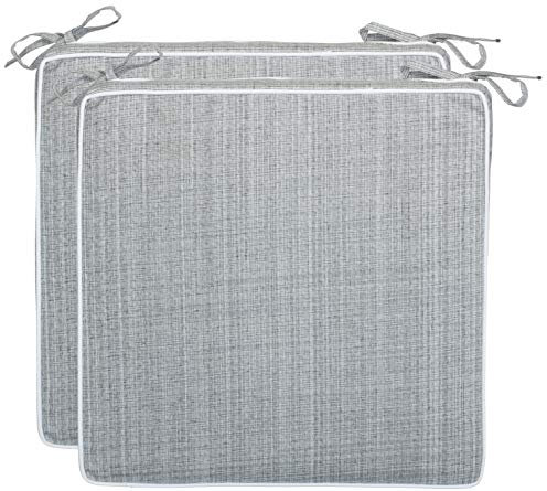 Brandsseller Set de 2 Cojines de asiento 40x40x4 cm – Cojine para silla repelente al Agua con Cintas de Sujeción aspecto de Lino – interior y exterior – Cocina,Terraza, Jardín – Gris Claro