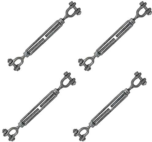 US Cargo Control 1/4 Inch x 4 Inch Jaw and Jaw Galvanized Turnbuckle, Working Load Limit 500 Pounds, 4 Pack, Uses: Tower, Suspension, Mining, Rigging, Tensioning