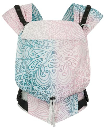 Hoppediz Primeo Babytrage ab Geburt für Neugeborene, Jaipur creme | Ergonomische Vollschnallentrage mit auffächerbaren X-Trägern - mitwachsend von 2,5 bis 15 kg