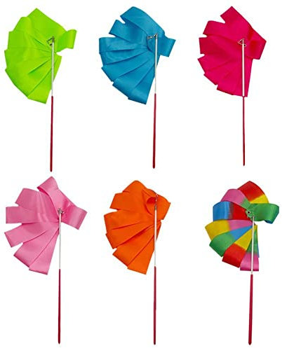 AOFIN 6 Stück 2M / 4M Bunte Gymnastikbänder, Tanzband, Gymnastik-Ballett-Streamer, wirbelnde Stab-Regenbogenstock-Training für künstlerisches Tanzen