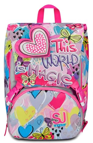 SJ Gang Zaino Scuola Estensibile, Rosa, Magicance, Zaino Doppio Scomparto Estensibile Tramite Zip Laterali, Tasca Porta Borraccia, Zaino Scuola Elementare, Zaino Bambina