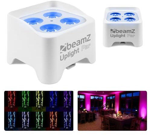 BeamZ BBP90W Uplight LED Par Strahler 4x 4 Watt, Bühnenbeleuchtung 2er Set für DJ Pult, Bühnenlicht, DMX-LAN, Partylicht Musikgesteuert, Bühnenequipment, mit Fernbedienung