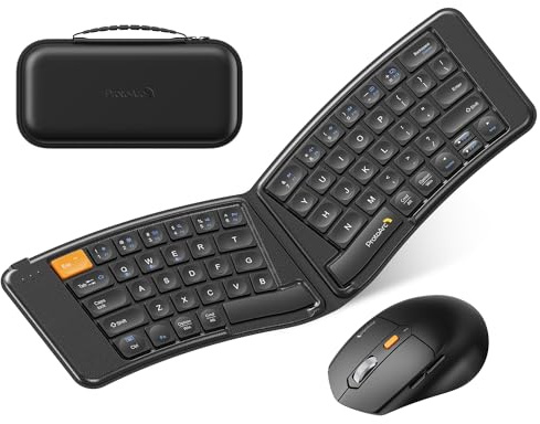 ProtoArc XKM03 - Teclado ergonómico y plegable, portátil, plegable, Bluetooth, para negocios y viajes, diseño dividido, 3 Bluetooth, recargable, para iPad, tablet, iPhone, portátil