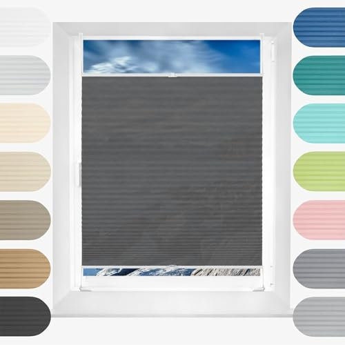 Faltrollo, Sichtschutz Plissee Klemmfix Rollos 62 x 135 cm, Plissee Ohne Bohren Nach Maß, Rollos Thermo Plissee Jalousien, Thermo Plissee Ohne Bohren, für Fenster & Tür, Grau