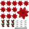 12 Pièces Glitter Fleurs de Noël, avec 6 Branches de Pin à Baies Rouges, Poinsettia Artificiel Rouge, Artificielle Fleurs de Poinsettia de Noël pour Arbre de Noël, Guirlande, Maison, Fête