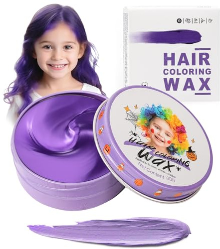 Temporary Purple Hair Color Wax for Kids, Women Men Colored Hair Styling Mud, Washable Style Violet Dye for Girl Boy Teens, DIY Instant Hair Coloring Gel Cream for Cosplay Halloween Children's Day