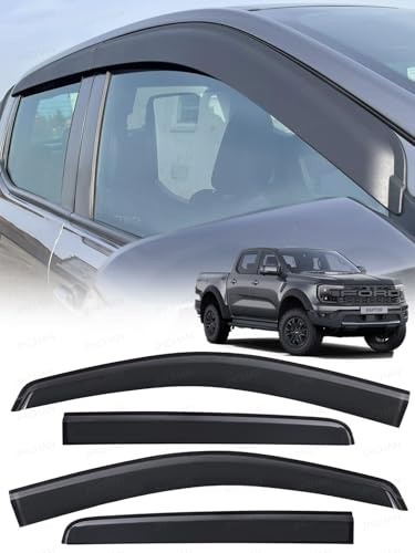 JHCHAN Windabweiser | Passend für: Ford-Ranger-Raptor T9 (2023–2026) MK8 Doppelkabine 4-teiliges Set | Fenster-Regenschutz für Wind, Regen und Sonnenschutz