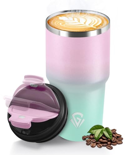 HoneyHolly Mug Isotherme 600 ML, Réutilisable, Tasse Isotherme pour Café, Acier Inoxydable 304, Emporter, Anti-fuite, Double Paroi, Étanche Gobelet de Voyage pour Café Chaud et Froid, Lait et Thé