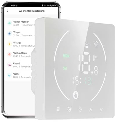 Arpokcoe Thermostat Fussbodenheizung, Raumthermostat Fußbodenheizung Für Wasserfußbodenheizung, Smart WiFi Thermostate Heizung kompatibel mit Alexa, Tuya, Google Home, 3A, Weiß