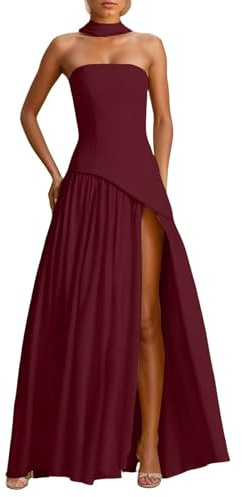 Generisch Robe en tricot de Noël sans bretelles pour mariage, fête, cocktail, soirée, occasions formelles, printemps, été, couleur pure, avec poches, pour femme