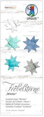 URSUS 3513 00 99-Stelle di Froebel Inverno, 130 g/m² di Carta da Disegno in Argilla, 80 Strisce Pieghevoli, Formato 1 x 50 cm, Ø 4,3 cm, 5 Colori, con Istruzioni, Multicolor, One Size