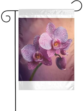 Wzywhj Orchideen mit Wasser bedeckt, Sommer-Gartenflagge, doppelseitige Dekoration, Innenhof, 30,5 x 45,7 cm