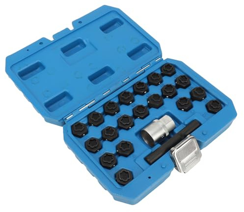 Keenso Wheel Locking Nut Key Kit Hascrome Wheel Lock Nut Socket Adapter Set 22 Pcs 1 2in Drive Rust Proof Carry Case for F01 F02 F03 F10 F11 Service