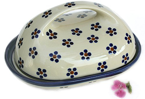 Bunzlauer keramik Original Butterdose für 250 g oval mit grossem Griff, Dekor Margarete