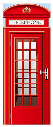 Modern Art Phonebooth 3D Door Sticker, Peel and Stick Vinyl Door Mural Decals for Home Decor, 30.3x78.7(77x200cm), 2 Pcs Set