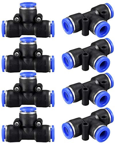 sourcing map Plastic Tee Push to Connect Tube Fittings 8mm or 5/16 od Push Lock Blue 8pcs