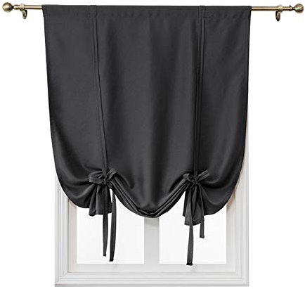 ele ELEOPTION Tie-Up Simple Blackout Curtain, Rod Pocket Thermal Insulated Room Darkening Roman Shade for Bedroom Living Room Kitchen Small Window (Black, 60x120cm)