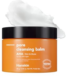 Hanskin AHA Pore Cleansing Balm for Dry Skin, Makeup Remover, 2.82 oz