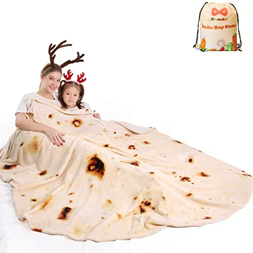 mermaker Burrito-Tortilla-Decke 2.0, doppelseitig, für Erwachsene und Kinder, riesige lustige realistische Lebensmitteldecke, 285 g/m², weiche Flanell-Taco-Decke, 180 cm (Gelb – doppelseitig)