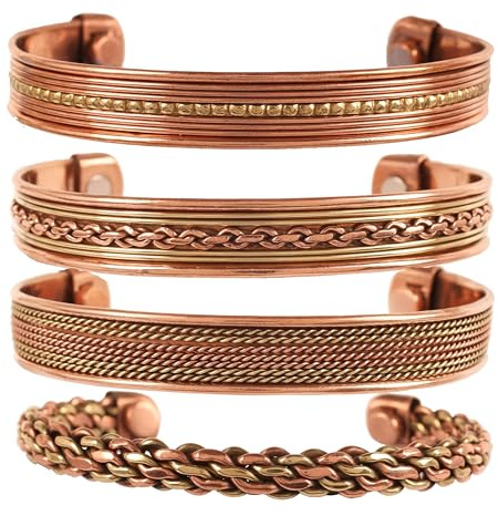 Bracelet magnétique en cuivre Touchstone style tibétain. Forgé à la main avec du cuivre pur solide et de haut calibre. Ensemble de 4 modèles différents.