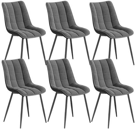 WOLTU Dining Chairs Set of 6 pcs Kitchen Counter Chairs Lounge Leisure Living Room Corner Chairs Dark Grey Velvet Reception Chairs with Backrest and Padded Seat