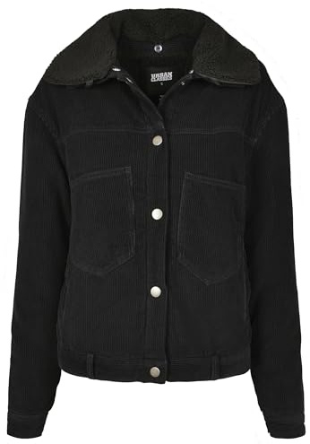 Urban Classics Ladies Oversized Corduroy Sherpa Jacket Giacca in Jeans, Nero (Black/Black 00825), XXXX-Large Donna