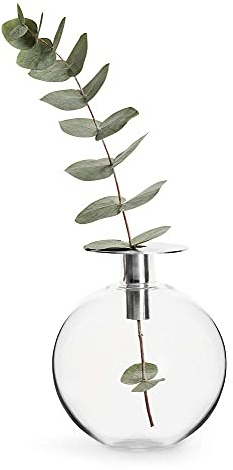 SAGAFORM Top Glasvase Rund, Silber, 14,5 x 14,5 x 18 cm, Deko-Vase für Pampasgras, Blumen, Rosen, Tulpen oder getrocknete Blumen, Aus Glas und Metall, Kugelvase Glas, Klar / Silber