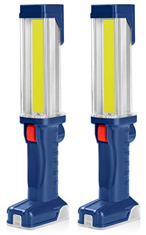 Portable Rechargeable COB LED Work Light,FOSFIS Super Bright Handheld Light with Magnetic Base,Hanging Hook,LED Work Lamp for Garage,Repairing,Camping,BBQ Indoor Outdoor Lighting (2 Pack)