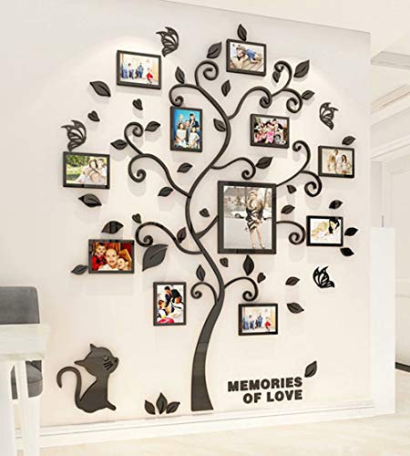 Wandaufkleber Baum Wandtattoo 3D DIY Familie Bilderrahmen Foto Sticker Familie Wandbilder Wandkunst für Hause Wohnzimmer Schlafzimmer (Schwarz,M-160 * 132cm)