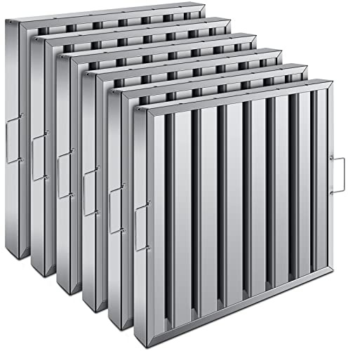 Hood Filters 19.5W x 19.5H Inch 430 Stainless Steel Pack of 6, 7 Grooves Commercial Hood Filters, Commercial Kitchen Range Hood Filter for Grease Rated Commercial Kitchen Exhaust Hoods