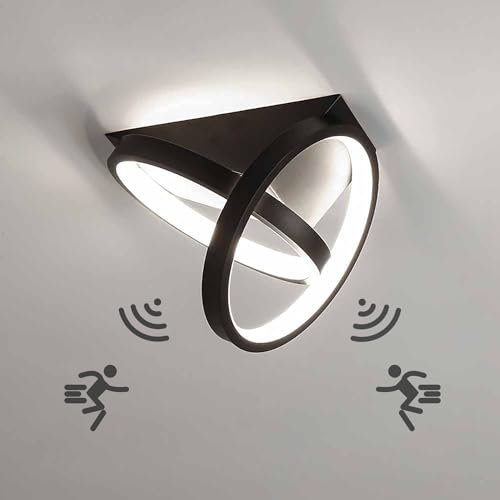 Lámpara LED de techo con detector de movimiento moderno pasillo Plafón de luces con sensor de luz diurna interior de luces para pasillo baño sótano garaje escaleras balcones, blanca fría 6000K, 26W