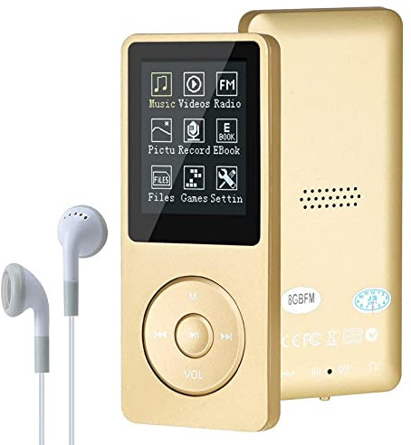 Mp3 Players,MP3/MP4 Digital Music Player,Lychee Upgrade 8GB Portable HiFi Lossless Sound Music Player with Music/Video/Voice Record/FM Radio/E-Book Reader, Supports up to 64GB (Gold)