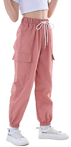 Rolanko Pantaloni Cargo per Bambini,Pantaloni da Jogging per Ragazzo e Ragazza Street Hip Hop Dance(Rosa Chiaro,Dimensione Tag:150)