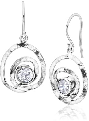 JEAN RACHEL JEWELRY 925 Sterling Silber Hängeohrringe Damen, Freiform mit Zirkonia, Vintage Design, Weiß – Handgefertigt, Hypoallergen, Nickelfrei & Bleifrei, Statement Ohrringe
