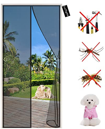 Magnet Fliegengitter Tür-Insektenschutz Tür 140 x 220 cm Magnet Fliegenvorhang Automatisches Schließen für Balkontür Wohnzimmer Terrassentür, Klebemontage Ohne Bohren - Schwarz