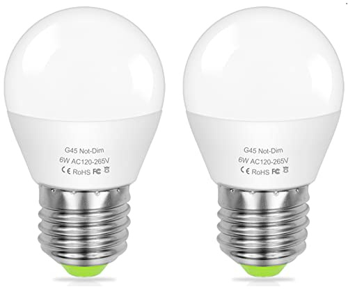 ZHENMING G45 LED Bulb Screw Daylight White 5000K 6W 60W E27 Golf Ball Edison Halogen Lamp Equivalent, 120V-265V No-Dimmable Energy Saving Light Bulbs, Pack of 2