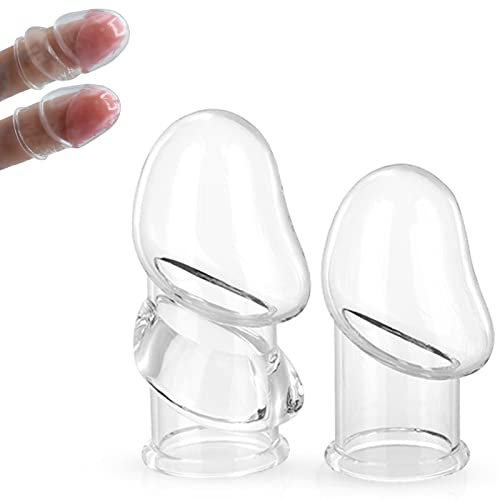 BDSMJOY 2-Pack Penis Sleeve Glans Ring Cock Sleeve Transparent Elastic,Extender for Penis Enlargement & Erection Aid,Soft Penis Cage for Men,Comfort Design with Tip Closure Penis Extender（B）