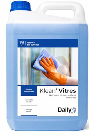 DAILY K Nettoyant Vitres 5L KLEAN'VITRES - Produit Nettoyage Vitre Sans Trace pour Vitres & Surfaces Modernes - Nettoyant Multi Surface Usage Intensif - Grand Format Économique - Made in France
