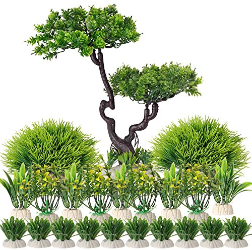 BEGONDIS 25Pcs Artificial Aquarium Plants Tree Set, Plastic Fake Aquatic Plants for Fish Tank Decorations