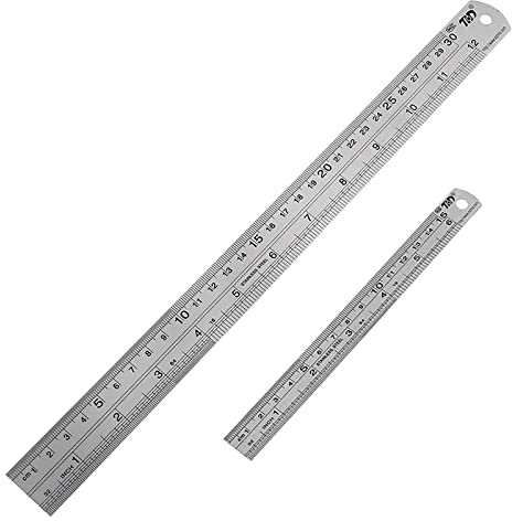 YouOKLight Metal Ruler Set, Stainless Steel 6 Inch and 12 Inch Rulers with Inches and Centimeters, Metric Precision Measuring Drawing Ruler, Silver